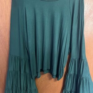 Elegant Green Women's Top with Bell Sleeves